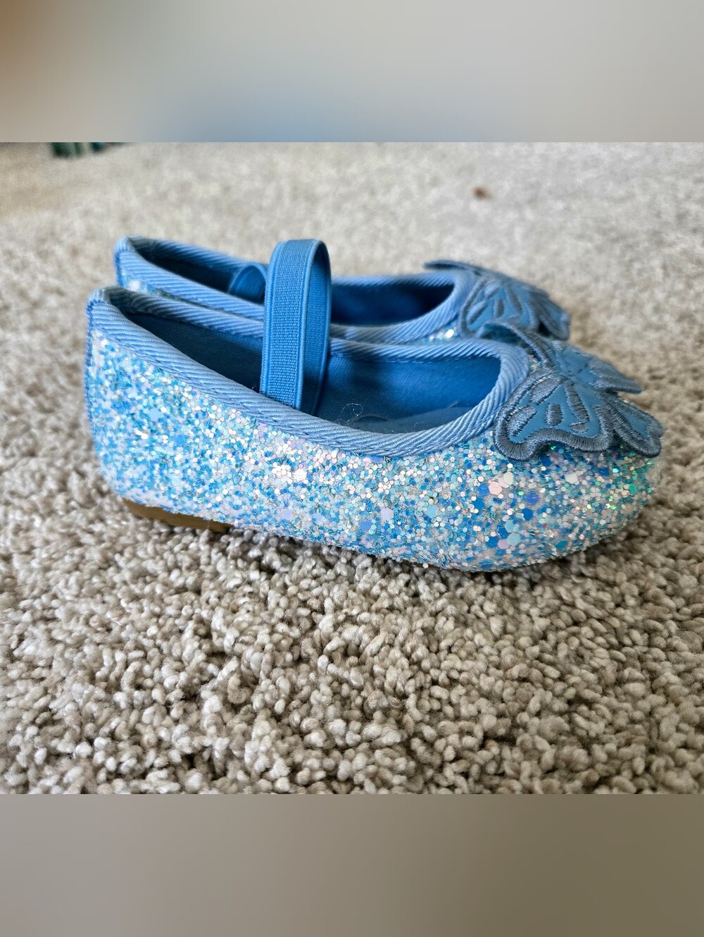 Toddler Size 21 (US 4) Blue Glitter Butterfly Mary Jane Kids Shoes